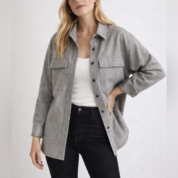 Madewell Shacket Women Large Grey Brushed Shirt Jacket Button Front Style B5225 - Picture 6 of 6